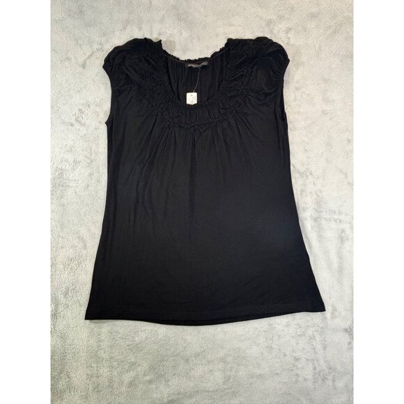 August Silk blouse Women's Large black flower lined neckline - Picture 3 of 12